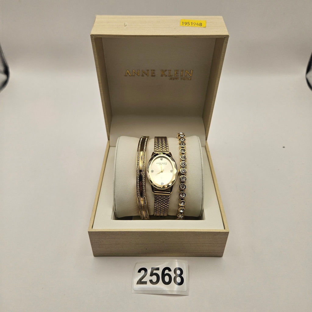 ANNE KLEIN NEW YORK CRYSTAL ACCENTED BANGLE WOMEN'S WATCH & BRACELET 12/7786GPST