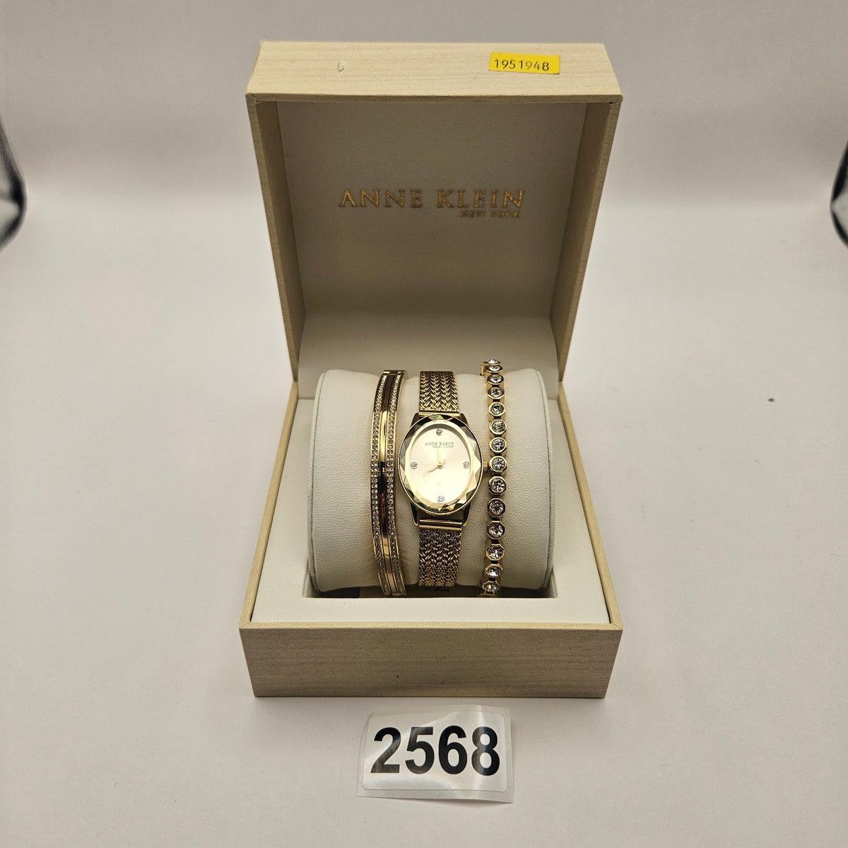 ANNE KLEIN NEW YORK CRYSTAL ACCENTED BANGLE WOMEN'S WATCH & BRACELET 12/7786GPST