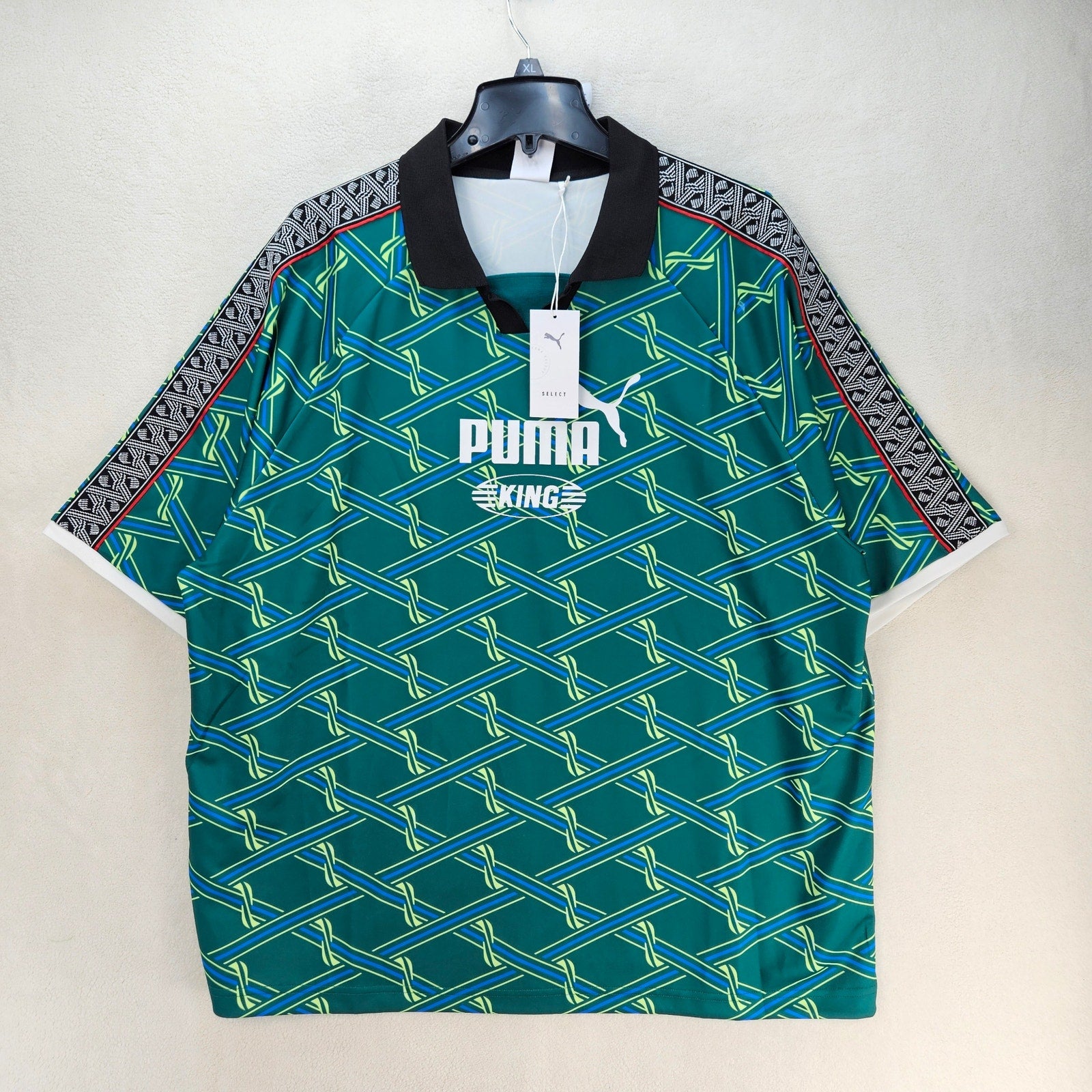 PUMA MEN'S XL KING JERSEY POLO GEO PATTERN GREEN SS COLLARED NWT 632336-74