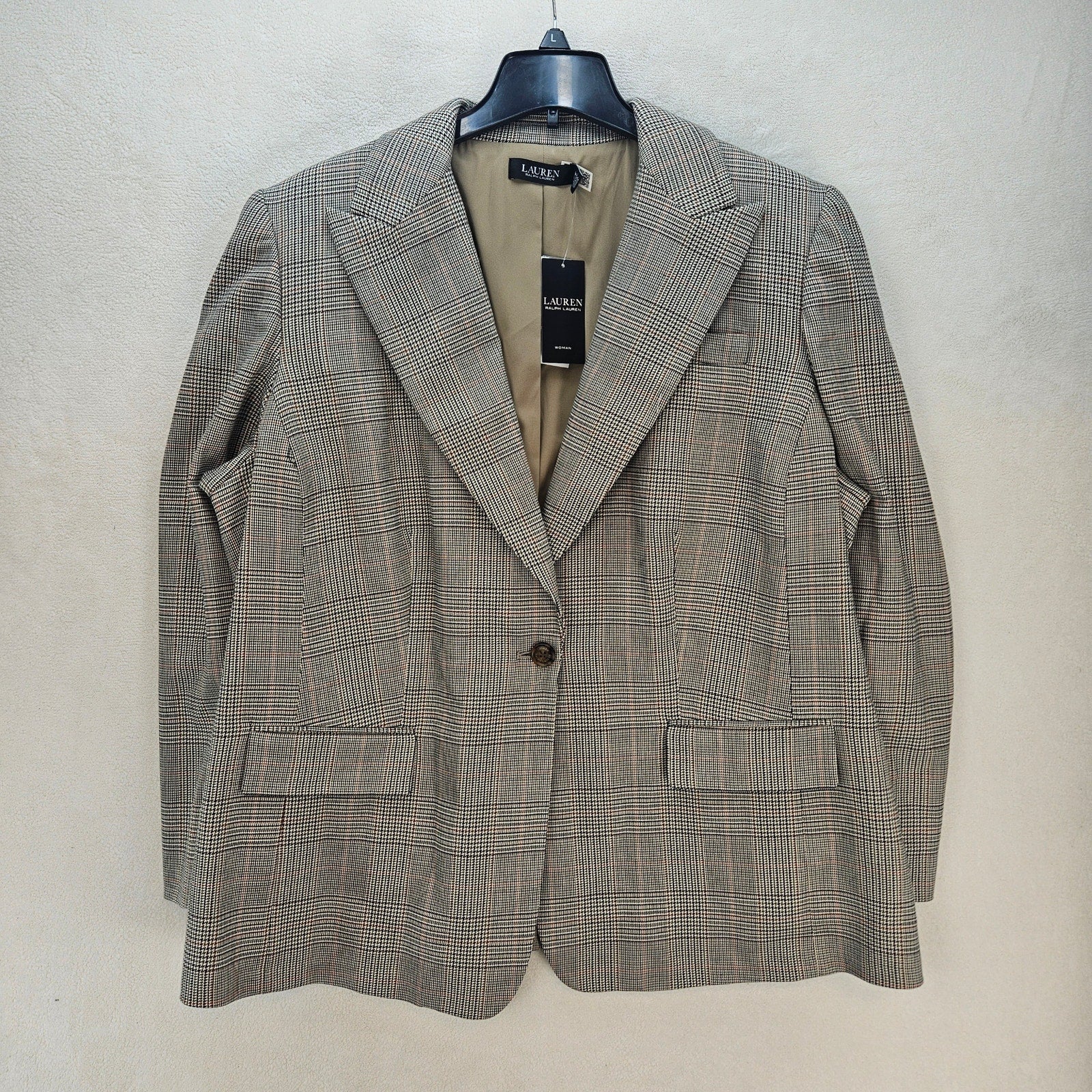 RALPH LAUREN WOMEN'S 20W GLEN PLAID COTTON-BLEND TWILL BLAZER RETAIL $345 NWT