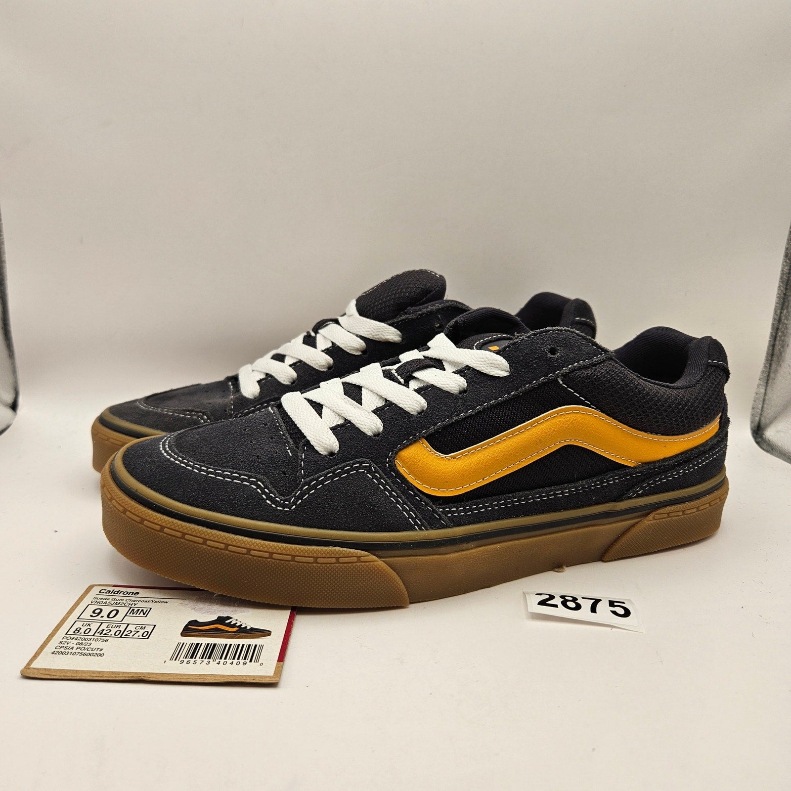 VANS MEN'S 9 CALDRONE SUEDE MESH BLACK GUM YELLOW LOW TOP SNEAKER VN0A5JM2CHY