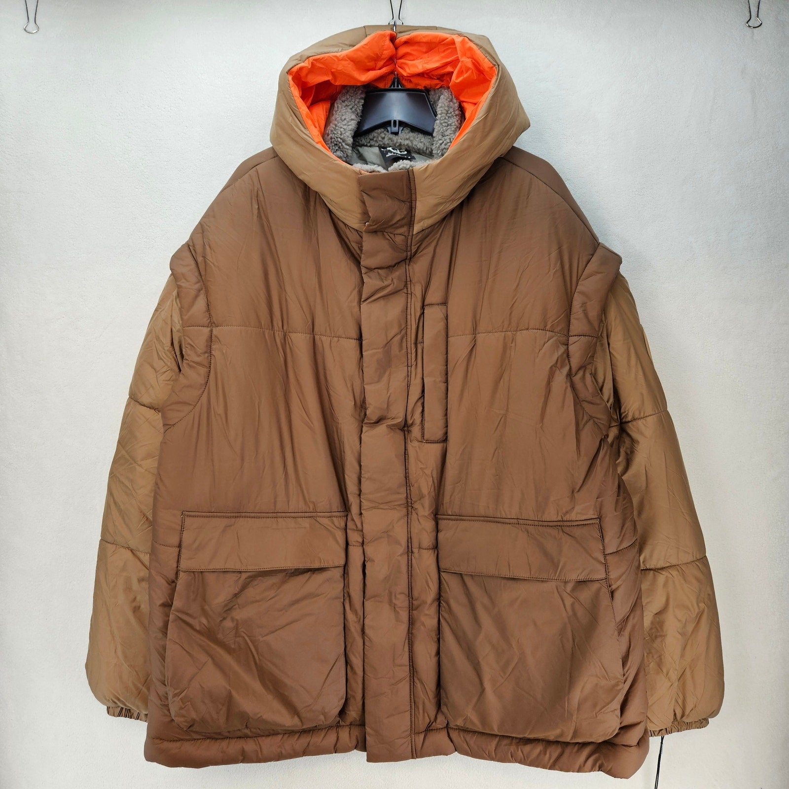 UGG KRISTIAN SIZE L/XL CONVERTIBLE PUFFER COAT BROWN SHERPA LINED HOODED JACKET