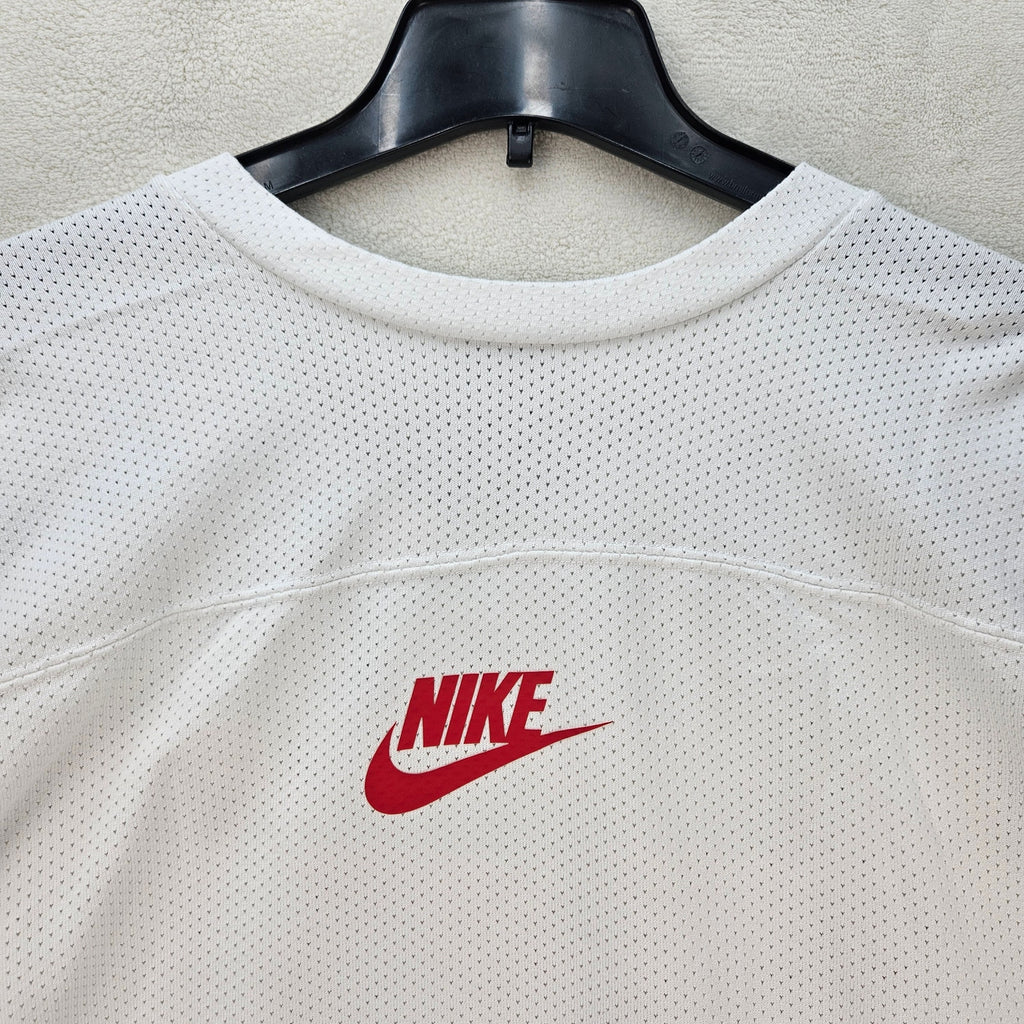 NIKE MEN'S XL OVERSIZED FIT MESH HOCKEY JERSEY WHT RED SWOOSH V-NECK HV1137-100