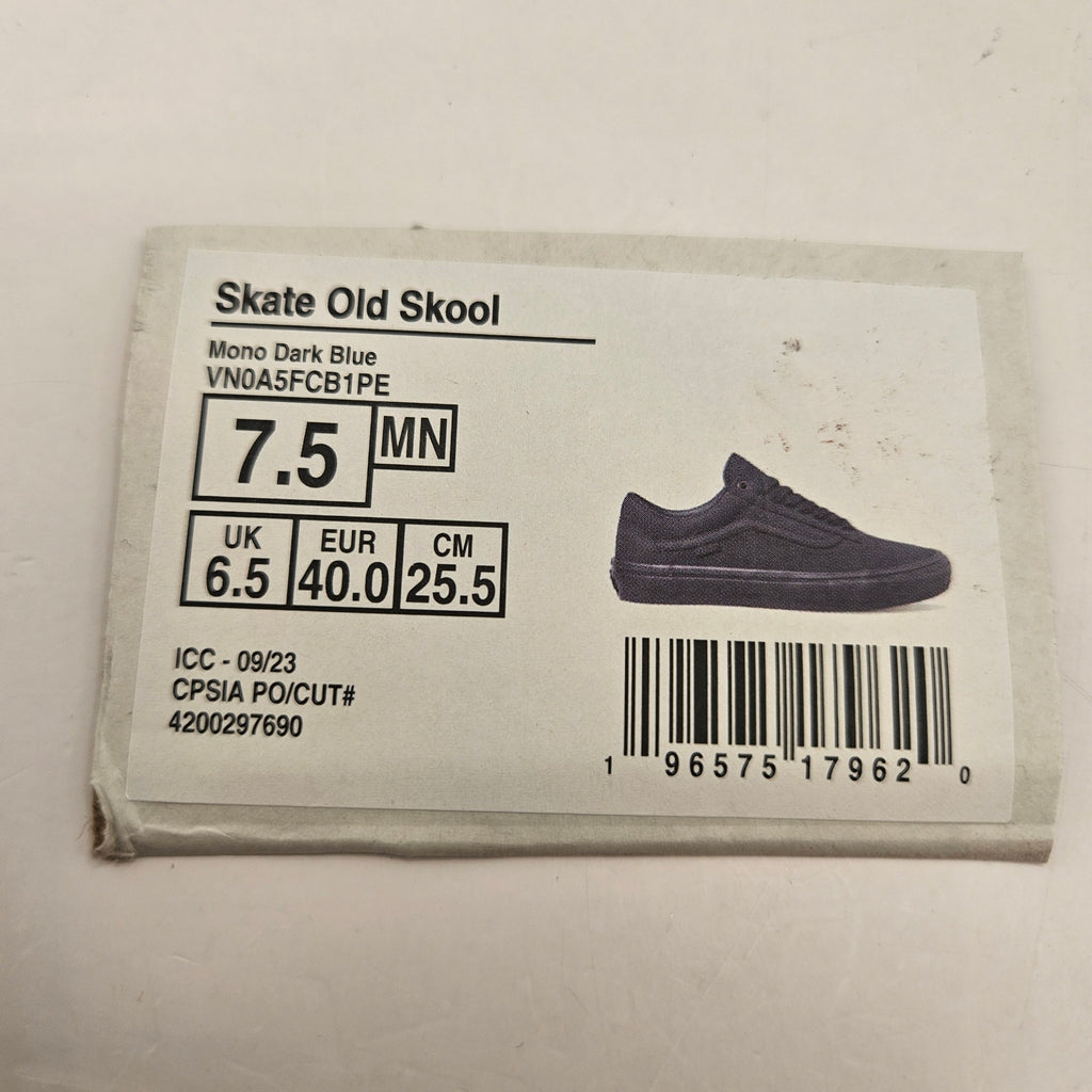VANS MEN'S 7.5 SKATE OLD SKOOL MONO DARK BLUE NWOB