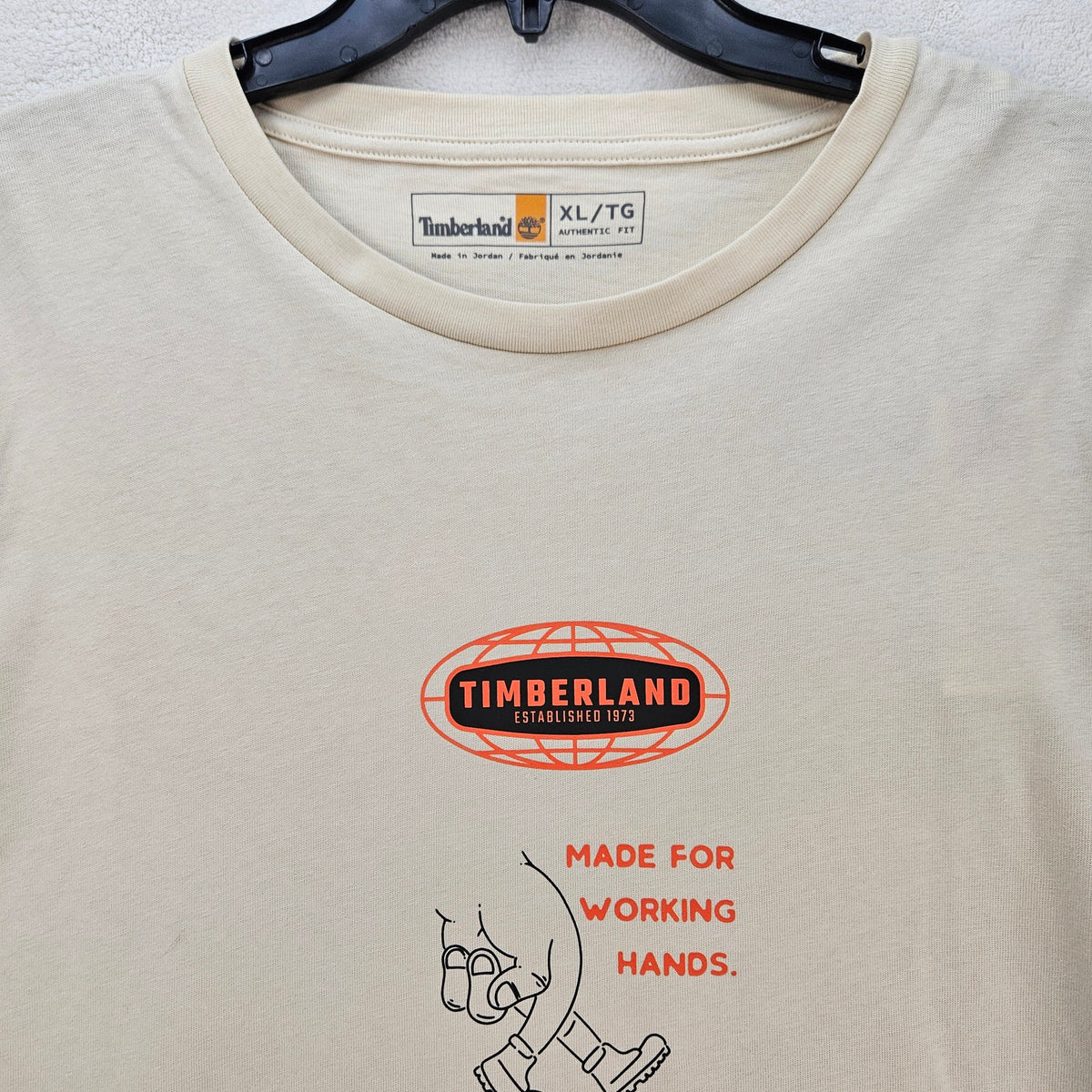TIMBERLAND MEN'S XL MADE FOR WORKING HANDS LONG SLEEVE GRAPHIC TSHIRT NWT CREAM