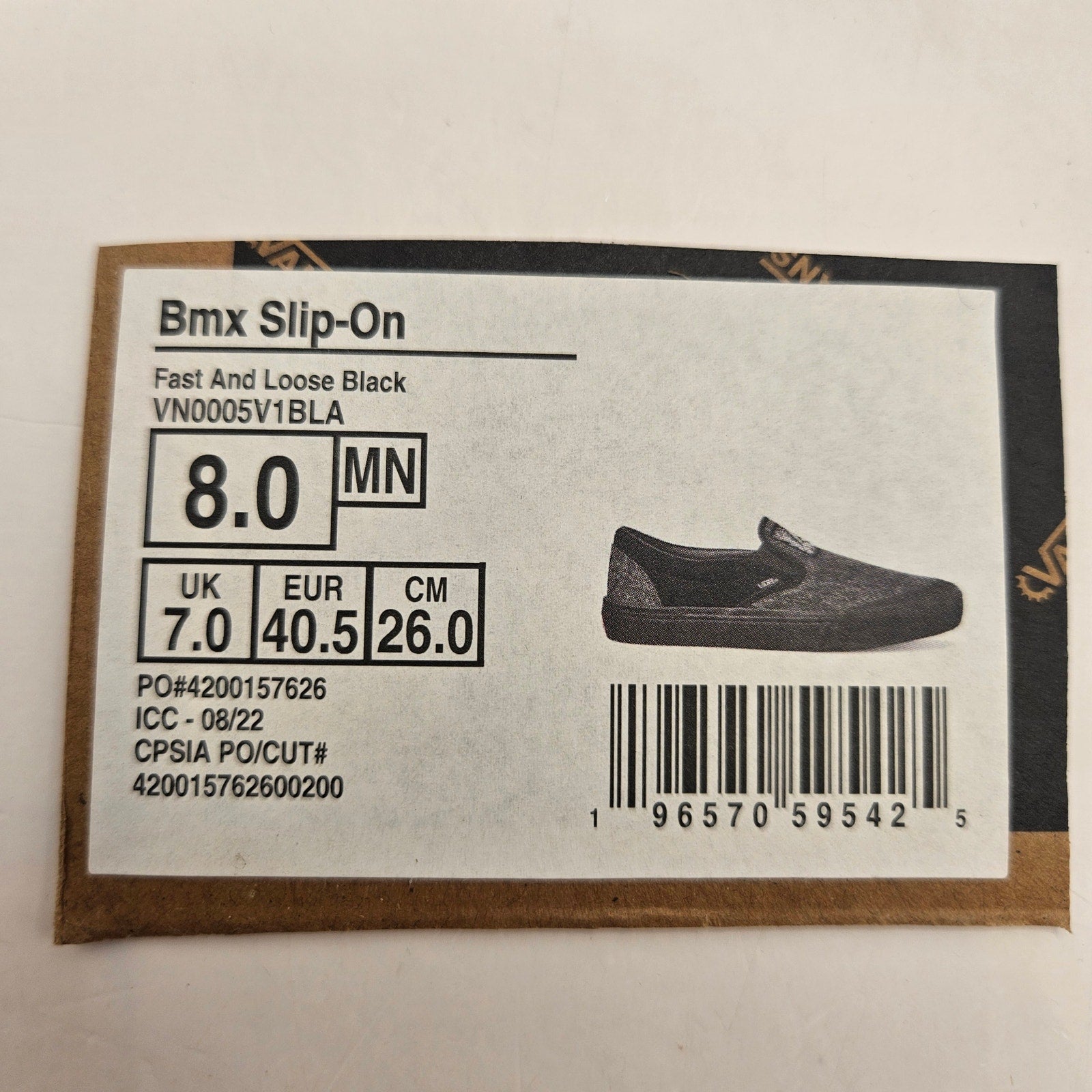VANS X FAST & LOOSE MEN'S 8 BMX SLIP ON BLACK GRAY CANVAS NWOB
