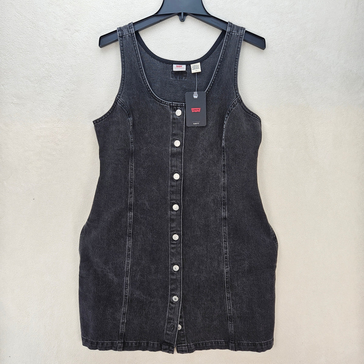 LEVI'S WOMEN'S LARGE TULI DENIM MINI DRESS BLACK WASH NWT