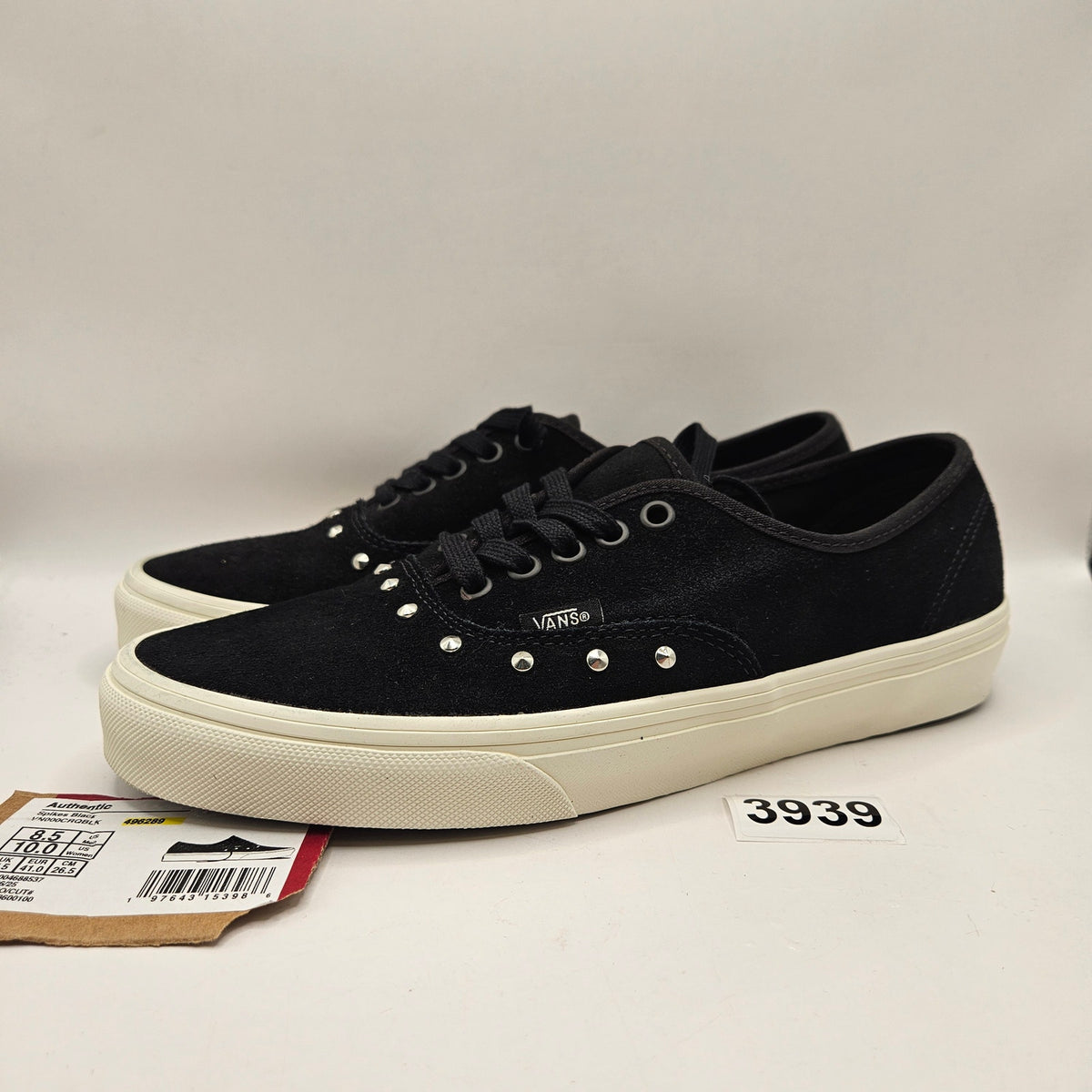 VANS MEN'S 8.5 AUTHENTIC SPIKE BLACK SUEDE WHITE GOTHIC VINTAGE NWOB