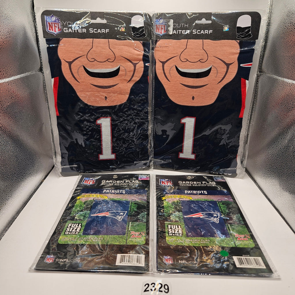 NFL (2)YOUTH GAITER SCARF +(2)PATRIOT GARDEN FLAG NWT