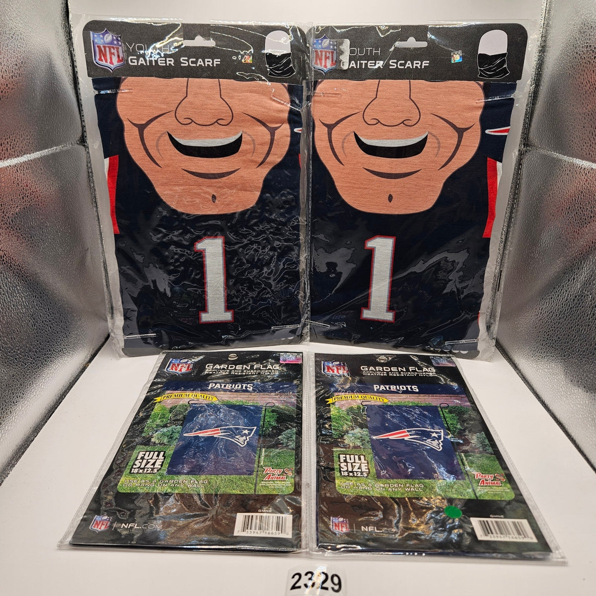 NFL (2)YOUTH GAITER SCARF +(2)PATRIOT GARDEN FLAG NWT