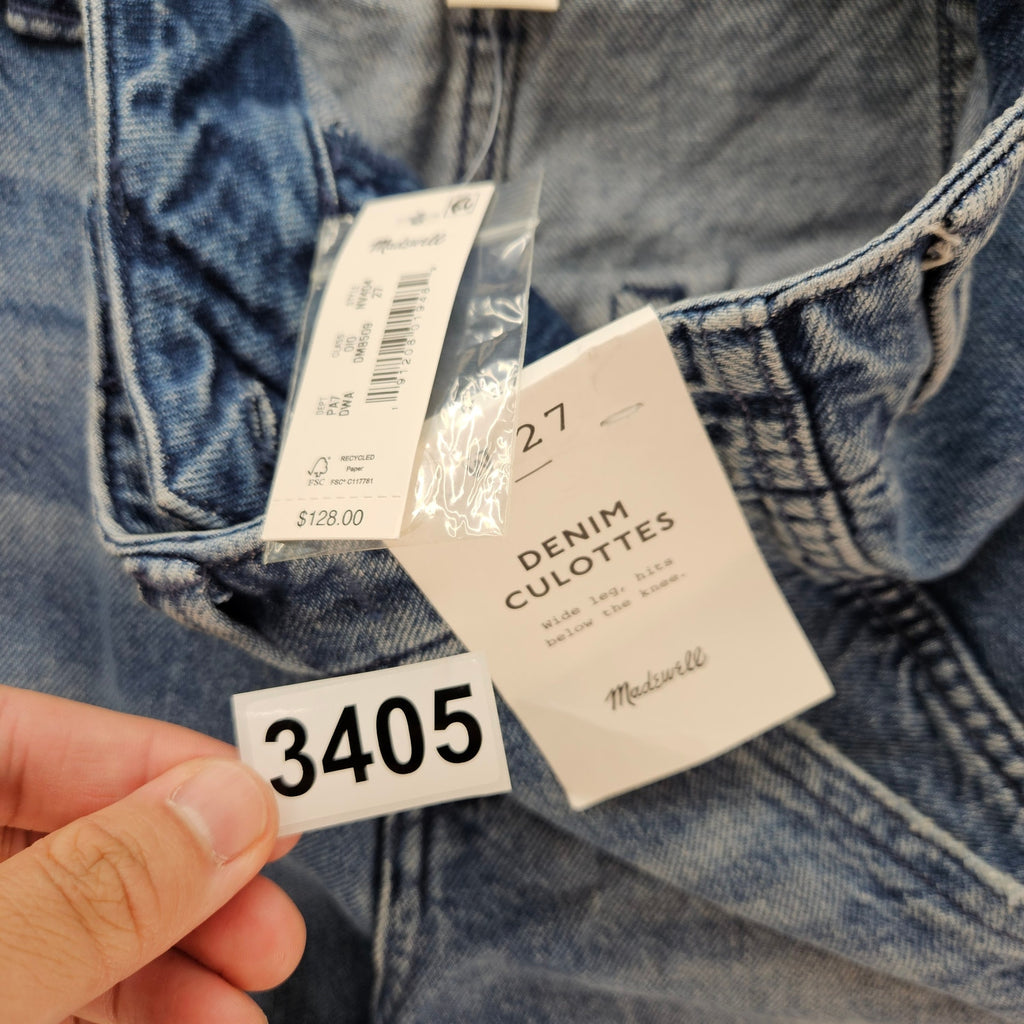 MADEWELL WOMEN'S 27 WIDE LEG CROPPED JEANS BLUE DENIM CULOTTES NWT $128