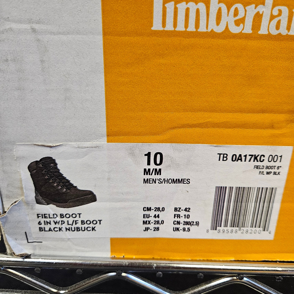 TIMBERLAND MEN'S 10 FIELD BOOT LACEUP WP BLACK NUBUCK NIB