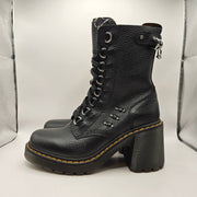 DR MARTENS WOMEN'S 10 CHESNEY HDW PIERCING LEATHER 8 EYE BOOTS NWOB BLACK