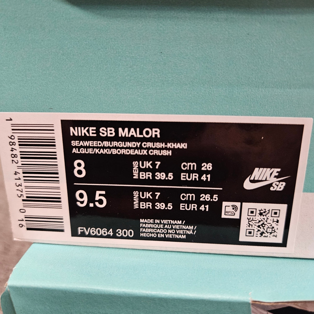 NIKE MEN'S 8 SB MALOR SEAWEED BURGUNDY CRUSH KHAKI NIB FV6064-300