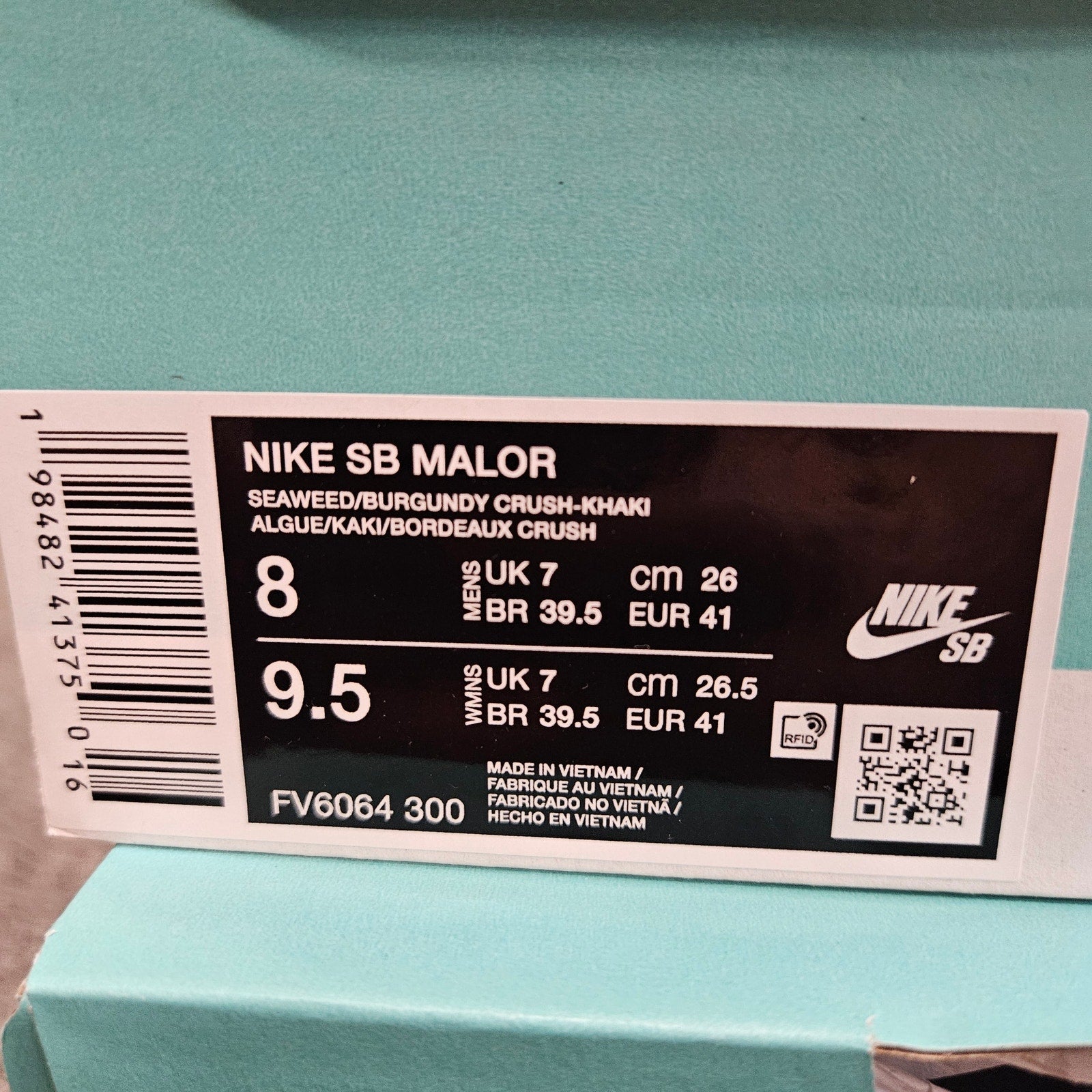 NIKE MEN'S 8 SB MALOR SEAWEED BURGUNDY CRUSH KHAKI NIB FV6064-300