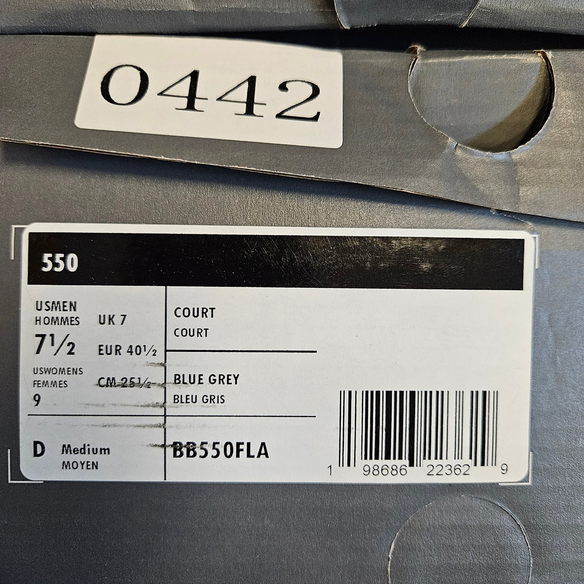 NEW BALANCE MEN'S 7.5 BLUE GREY 550 BB550FLA COURT SNEAKERS NIB