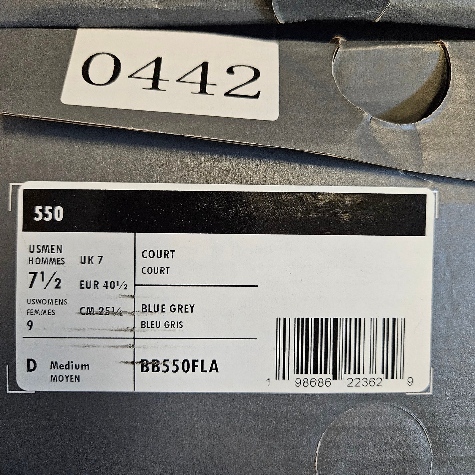 NEW BALANCE MEN'S 7.5 BLUE GREY 550 BB550FLA COURT SNEAKERS NIB