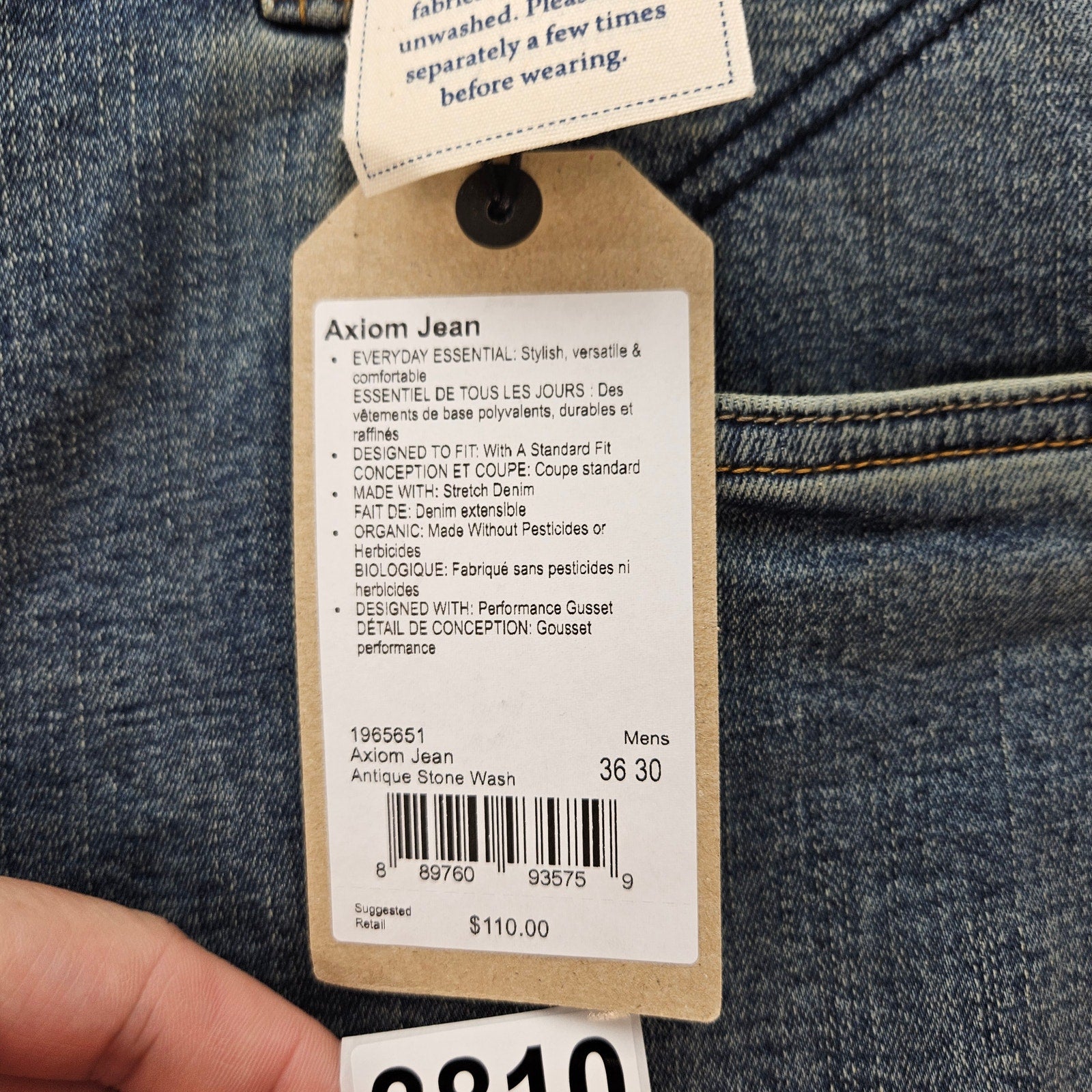 PRANA MEN'S 36X30 AXIOM JEAN ANTIQUE STONE WASH NWT STRAIGHT LEG