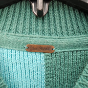 FREE PEOPLE SMALL COLOR BLACK OVERSIZED KNIT SWEATER GREEN BLUE MOCK NECK CHUNKY