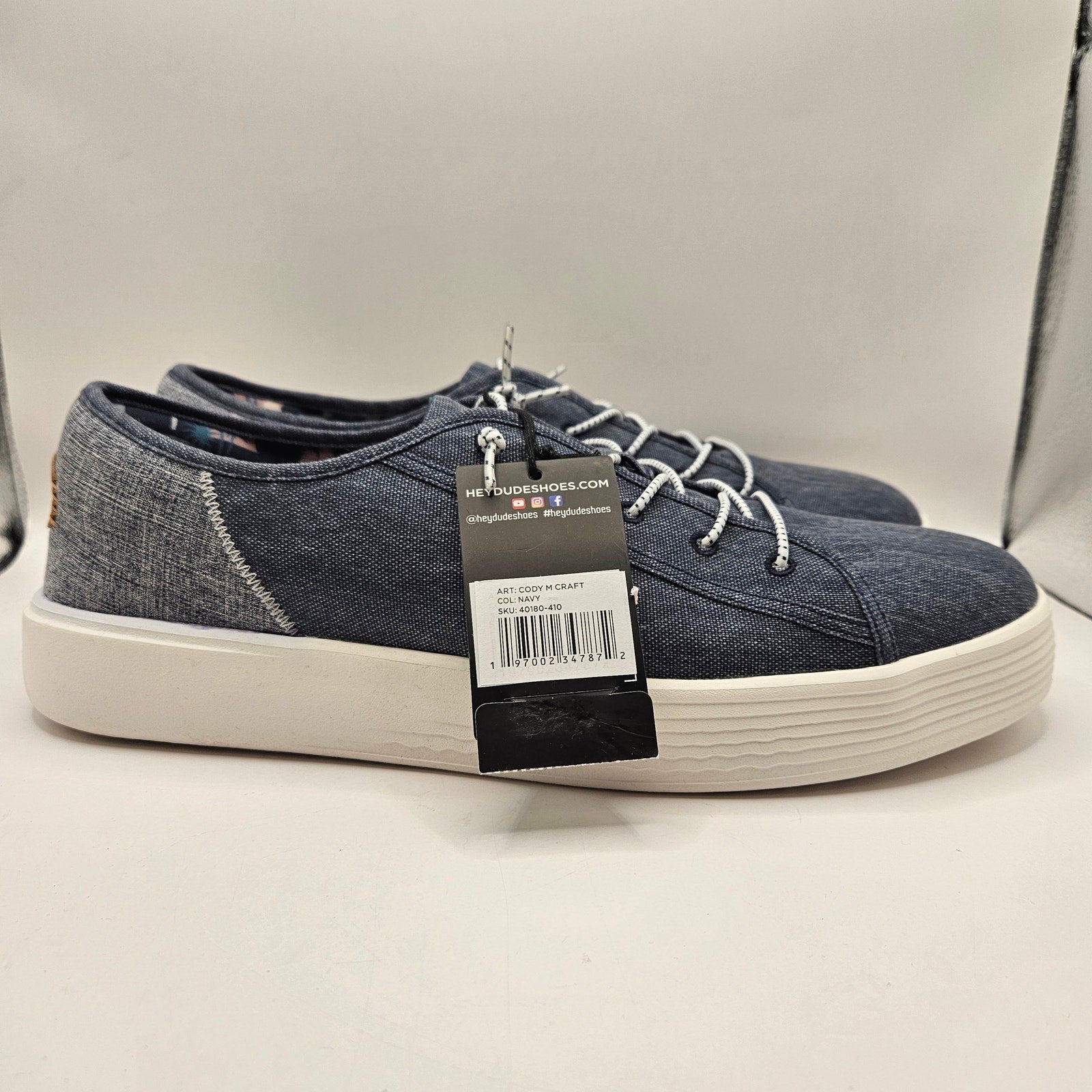 HEY DUDE MEN'S 13 CODY M CRAFT NAVY LOW TOP BREATHABLE SNEAKER NWT 40180-410