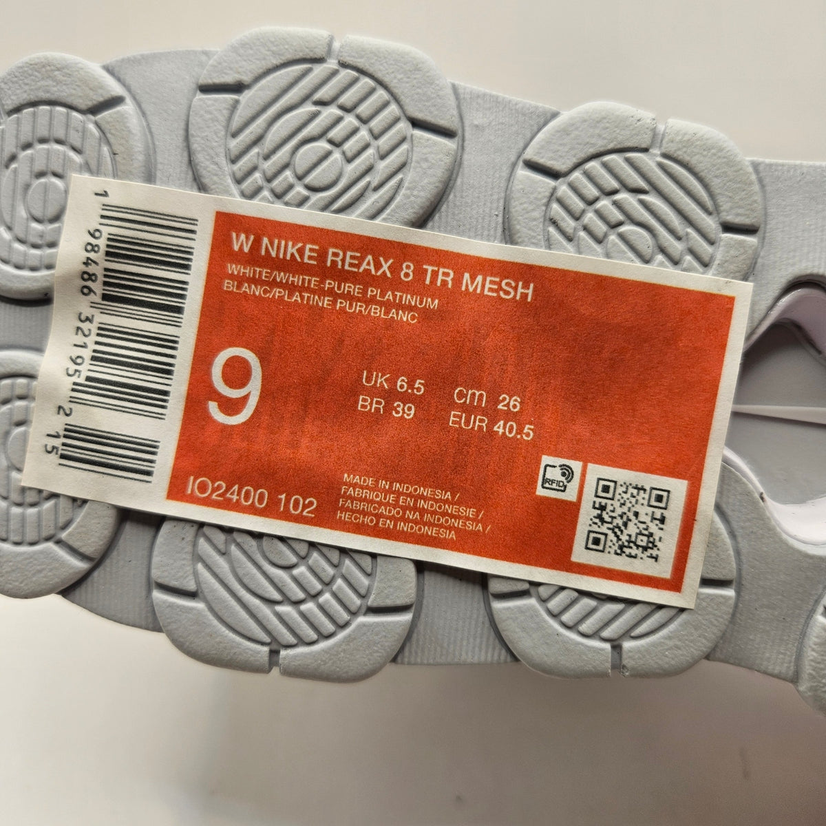 NIKE WOMEN'S 9 REAX 8 TR MESH WHITE PLATINUM NWOB IO2400-102