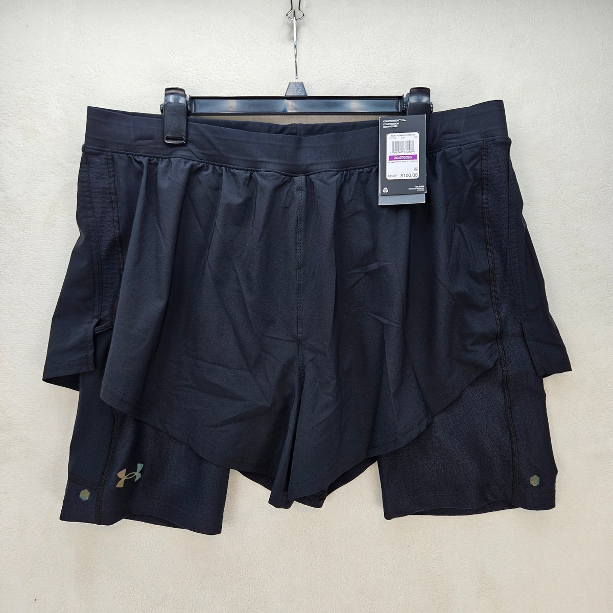 UNDER ARMOUR MEN'S XXL RUSH SMARTFORM 2-IN-1 SHORTS BLACK 1377154-001 NWT
