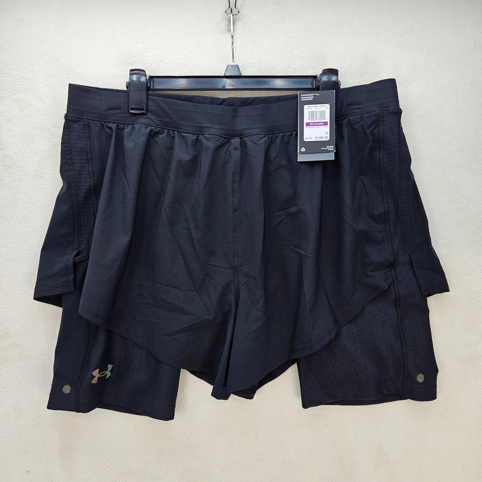 UNDER ARMOUR MEN'S XXL RUSH SMARTFORM 2-IN-1 SHORTS BLACK 1377154-001 NWT