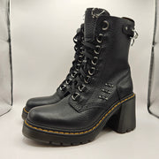 DR MARTENS WOMEN'S 10 CHESNEY HDW PIERCING LEATHER 8 EYE BOOTS NWOB BLACK