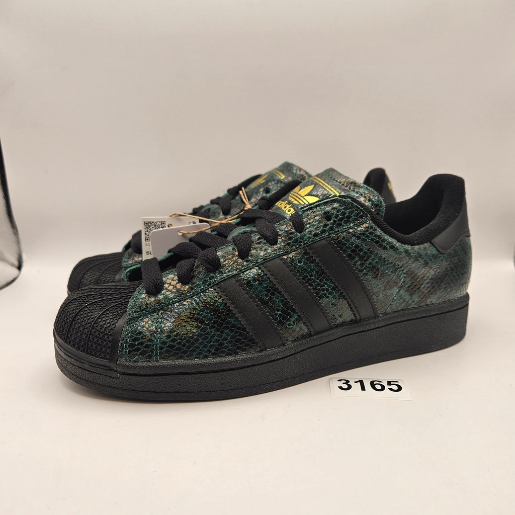 ADIDAS ORIGINALS WOMEN'S 8 SUPERSTAR BLACK GREEN SNAKESKIN SHELL TOE NWOB