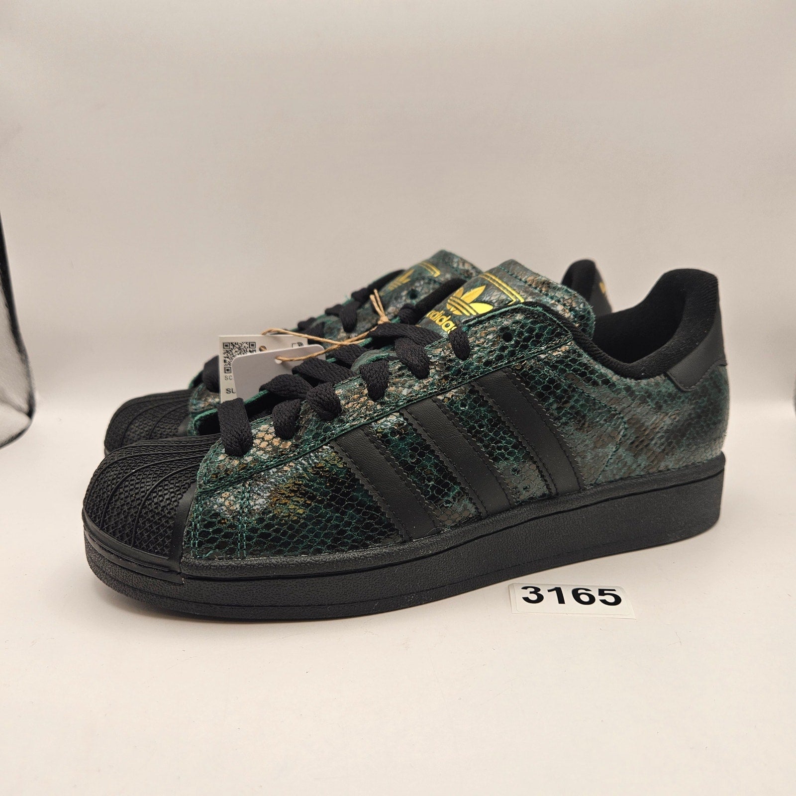 ADIDAS ORIGINALS WOMEN'S 8 SUPERSTAR BLACK GREEN SNAKESKIN SHELL TOE NWOB