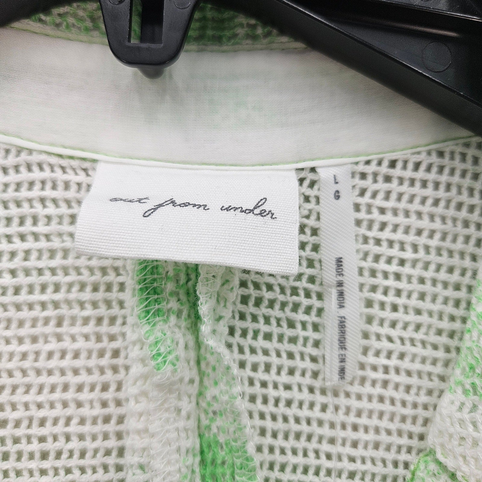 UO OUT FROM UNDER WOMEN'S LARGE FISHNET SHACKET NWT GREEN WHITE GINGHAM