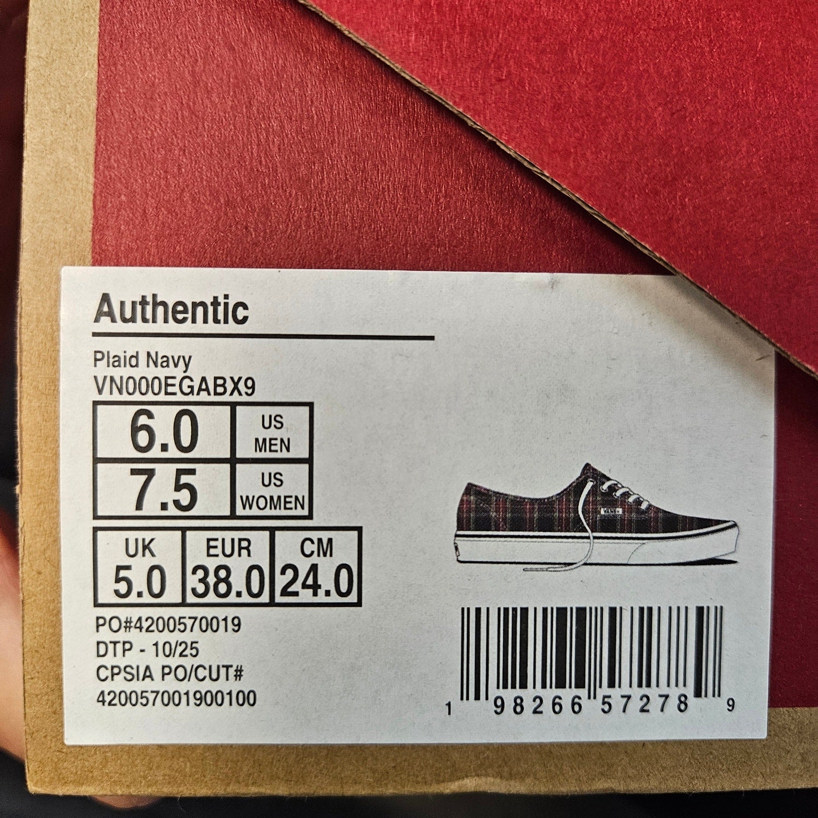 VANS WOMEN'S 7.5 AUTHENTIC LOW TOP SNEAKER PLAID NAVY NIB VN000EGABX9