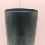 STARBUCKS 24oz TUMBLER DARK GREEN W LID AND STRAW IRIDESCENT