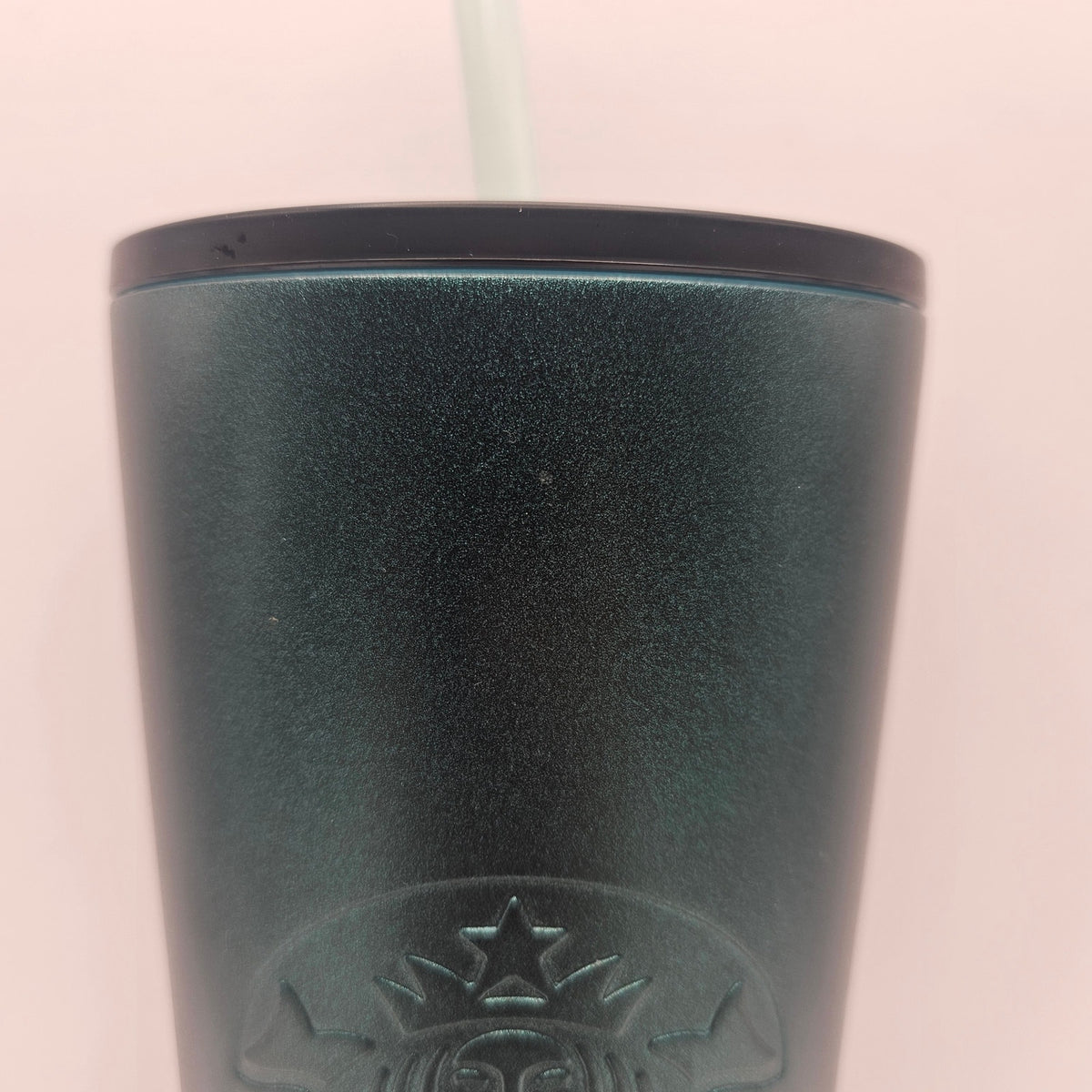 STARBUCKS 24oz TUMBLER DARK GREEN W LID AND STRAW IRIDESCENT