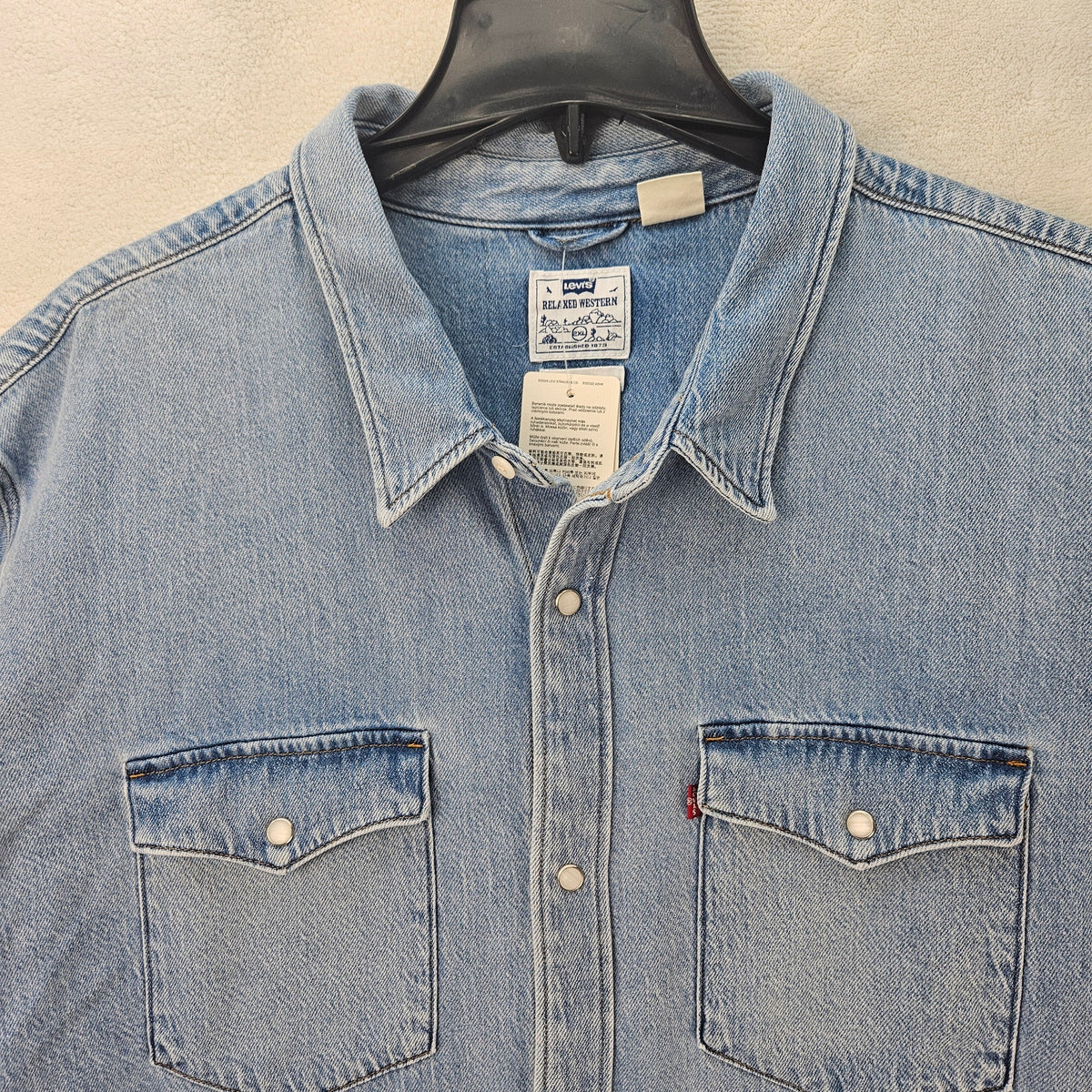 LEVI'S MEN'S 2XL WESTERN RELAXED FIT SHIRT MEDIUM WASH PATCHWORK A19190074