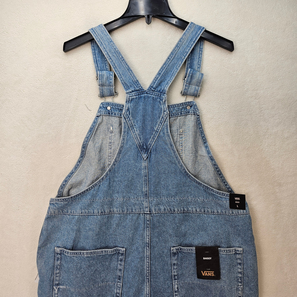 VANS SIZE LARGE SIRELLE OVERALLS BLUE DENIM RELAXED FIT COTTON MEDIUM WASH