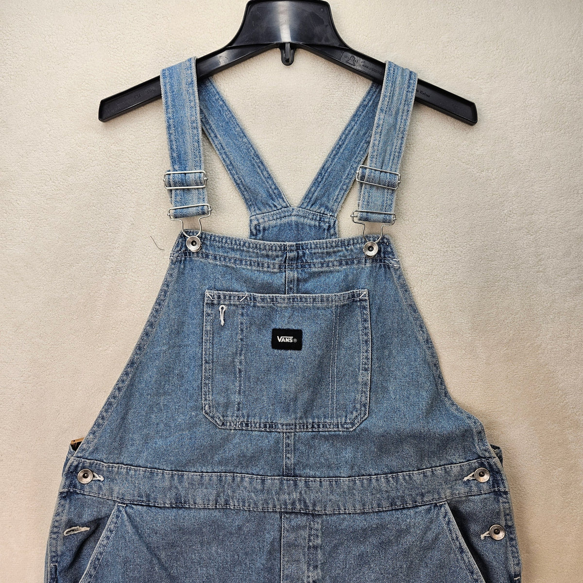 VANS SIZE LARGE SIRELLE OVERALLS BLUE DENIM RELAXED FIT COTTON MEDIUM WASH