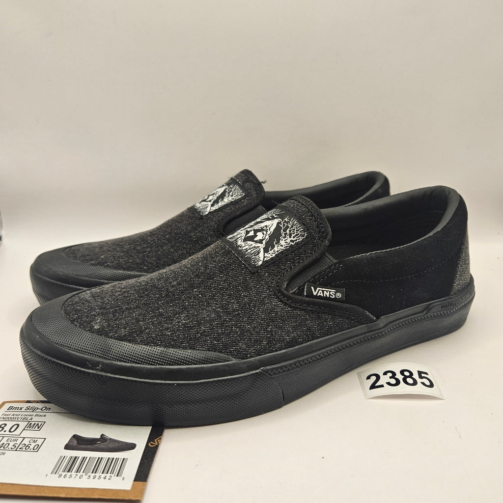VANS X FAST & LOOSE MEN'S 8 BMX SLIP ON BLACK GRAY CANVAS NWOB