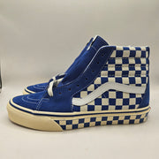 VANS WOMEN'S 9.5 SK8-HI CHECKERBOARD SIDEWALL CLASSIC BLUE SKATEBOARD NWOB