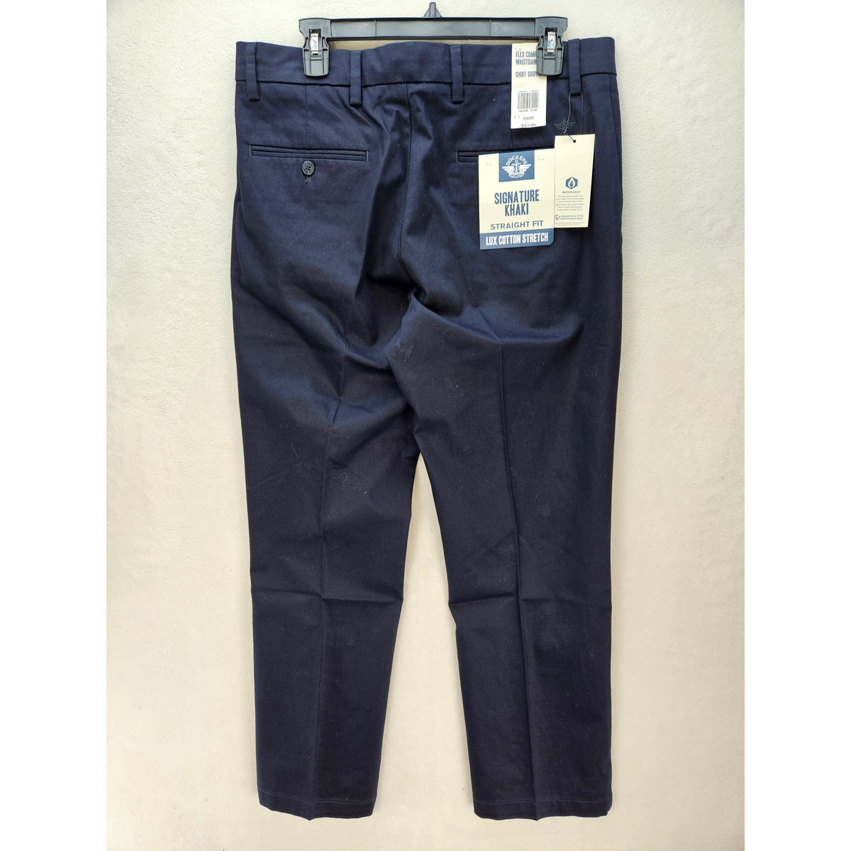 DOCKERS MEN'S 34X29 SIGNATURE LUX COTTON STRETCH KHAKI PANT CREASED NAVY