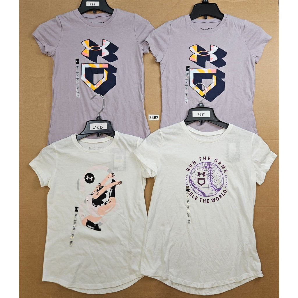LOT OF 4 - UNDER ARMOUR GIRLS (3M1L) SHORT SLEEVE GRAPHICS T SHIRT NWT