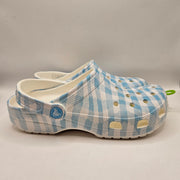 CROCS M6 W8 CLASSIC GINGHAM CLOG BLUE WHITE CHECKERED SLIP ON SHOES NWT