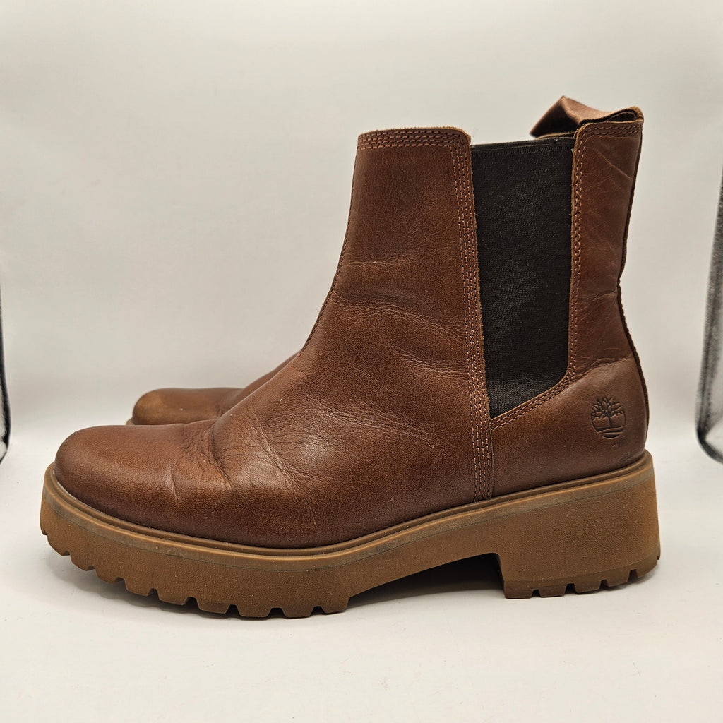 TIMBERLAND WOMEN'S 9.5 CARNABY COOL MID CHELSEA BOOTS BROWN A41E6