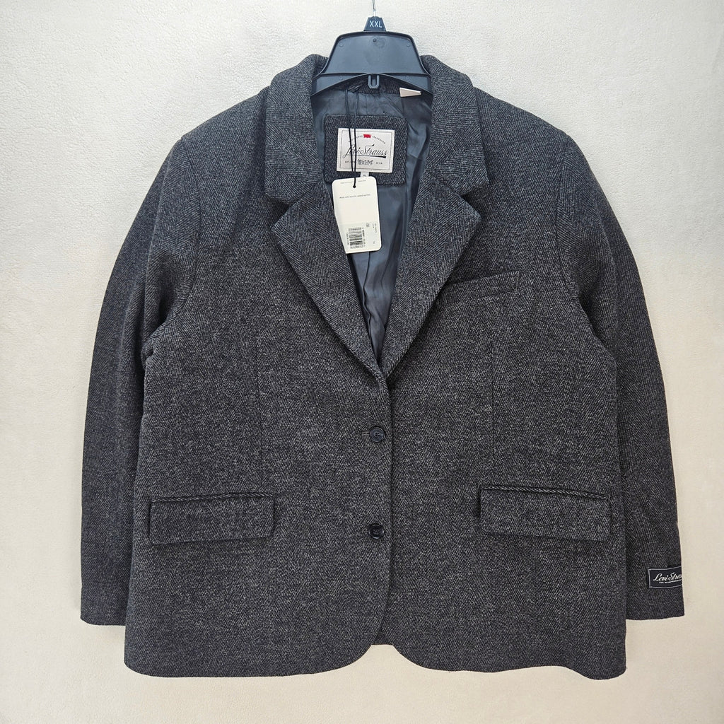 LEVI'S WOMEN'S XL GRAY WOOL HERRINGBONE BLAZER JACKET NWT