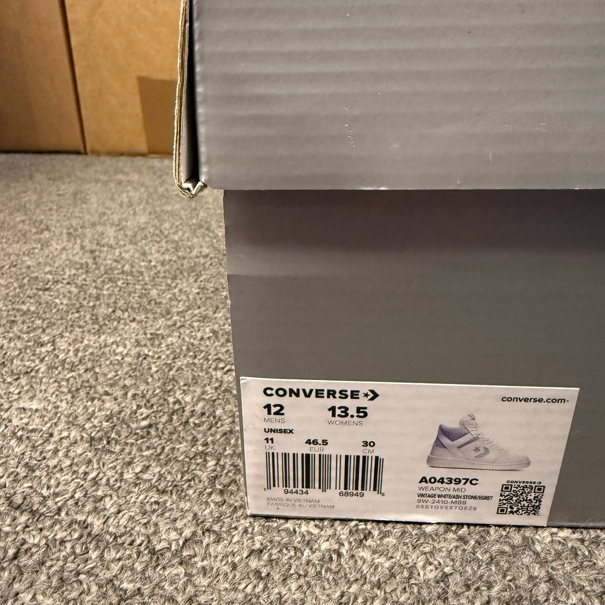 CONVERSE WEAPON MEN'S 12 MID VTG WHITE ASH GREY OLD MONEY LARRY BIRD NIB A04397C