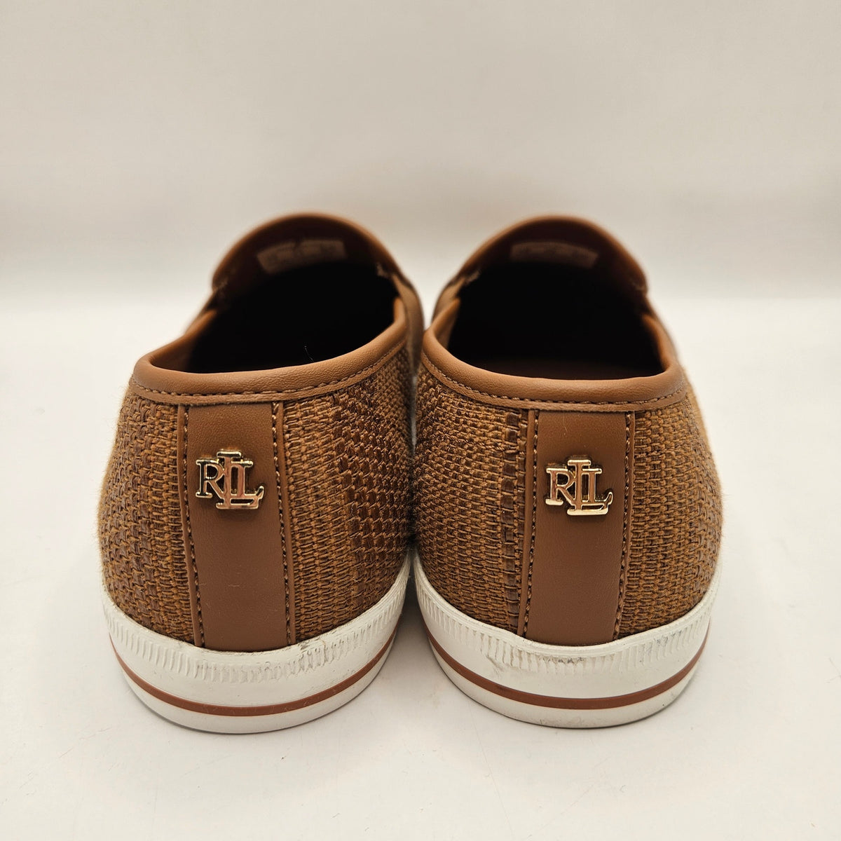 LAUREN RALPH LAUREN WOMEN'S 7.5 JINNY WOVEN SLIP-ON SNEAKER TAN NWOB