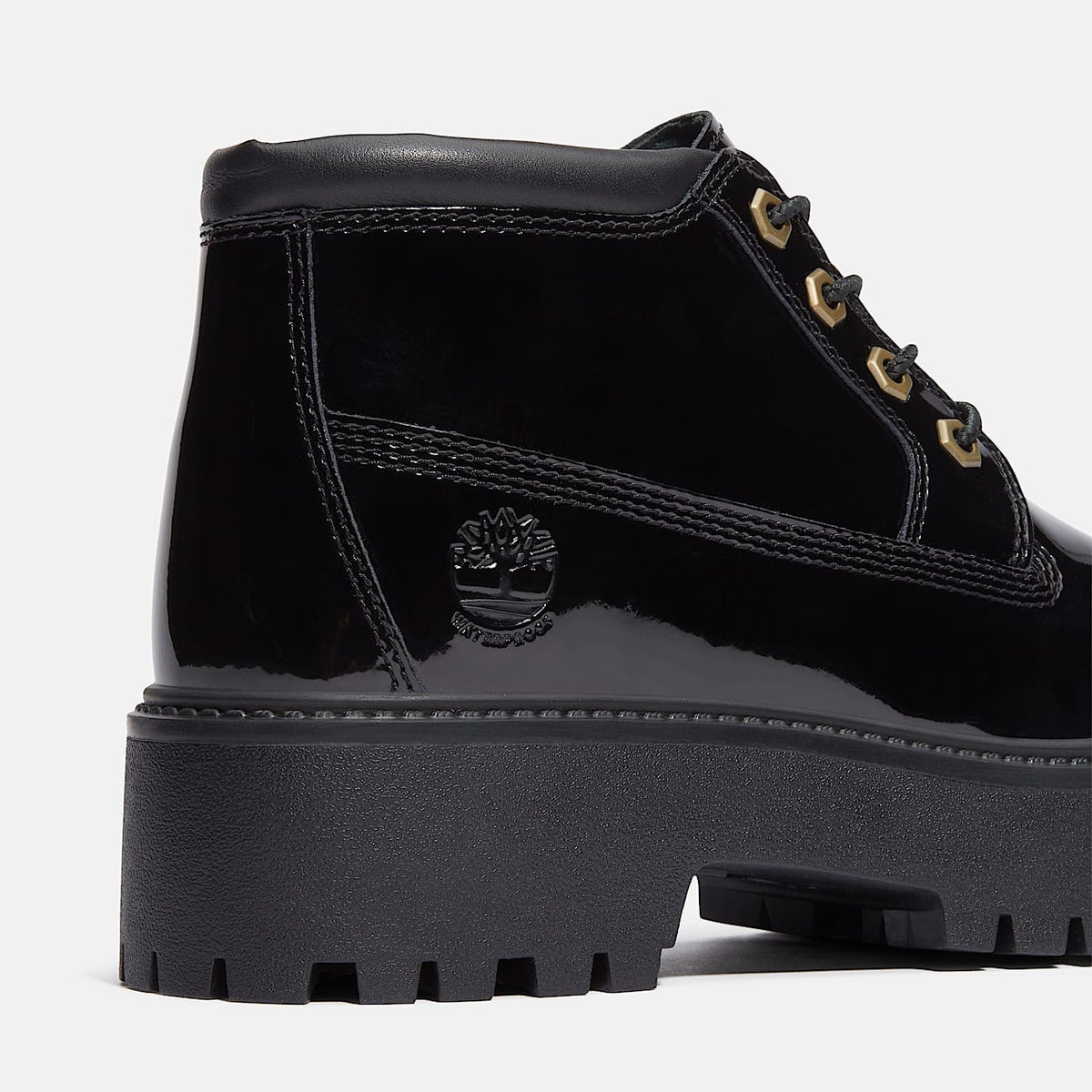 TIMBERLAND WOMEN'S 6.5 STONE STREET MID LACE WATERPROOF PATENT BLACK LEATHER NIB