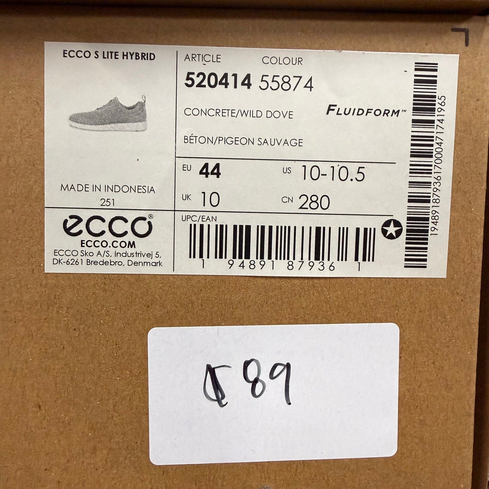 ECCO MEN'S 44 S LITE HYBRID CASUAL SNEAKER CONCRETE/WILD DOVE FLUIDFOR NIBM