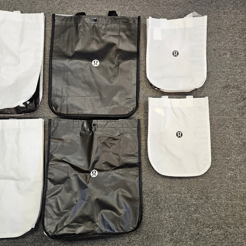 LOT OF 8 - LULULEMON REUSABLE SHOPPING TOTE BAG ASSORTED WHITE BLACK RED ECO BAG