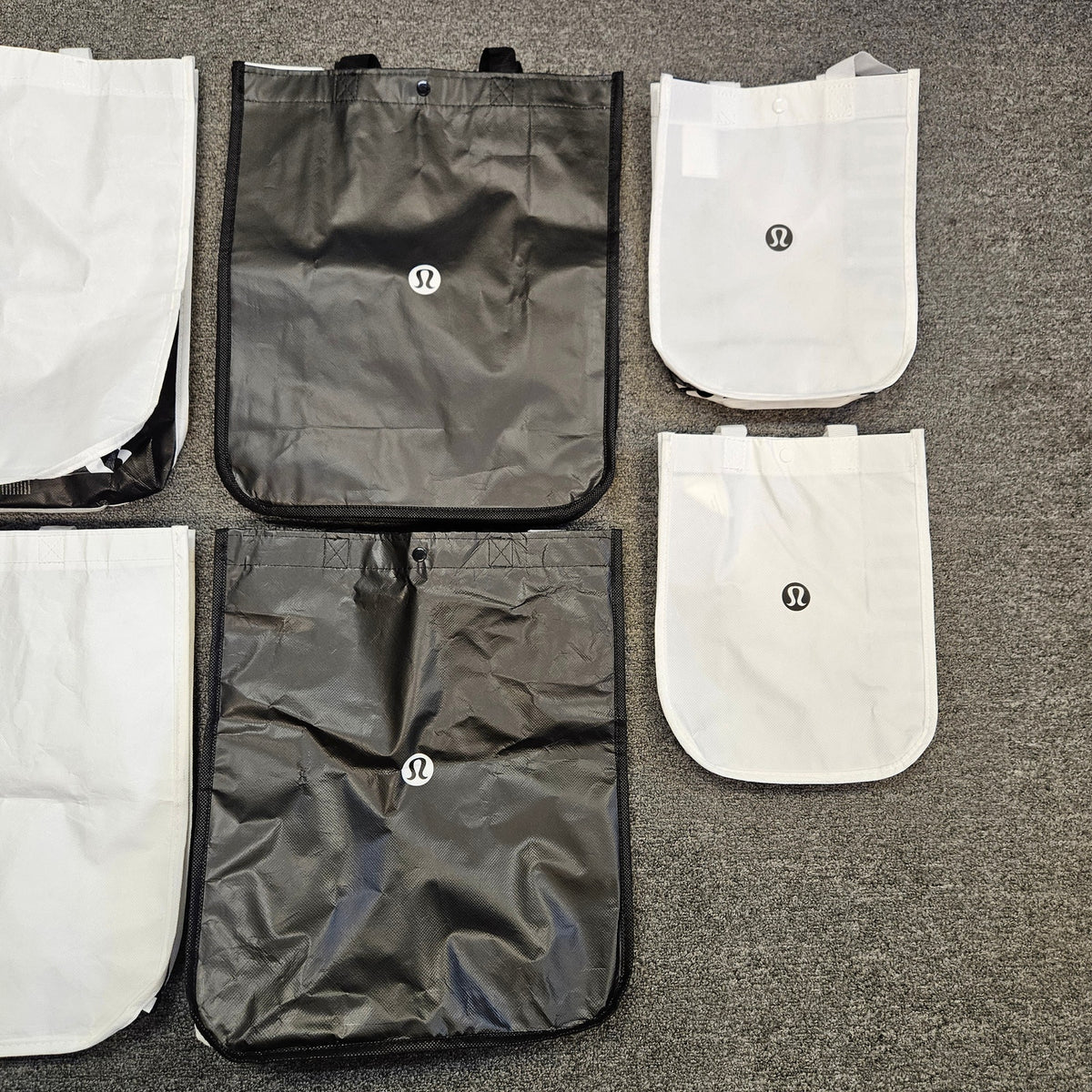 LOT OF 8 - LULULEMON REUSABLE SHOPPING TOTE BAG ASSORTED WHITE BLACK RED ECO BAG